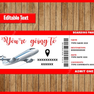 Printable Editable Boarding Pass Template Surprise Fake Plane Ticket Trip Gift, Airplane Flight Destination, INSTANT DOWNLOAD