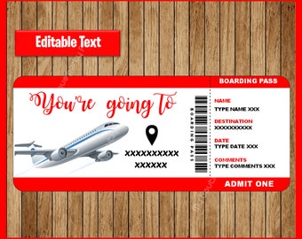 Printable Editable Boarding Pass Template Surprise Fake Plane Ticket Trip Gift, Airplane Flight Destination, INSTANT DOWNLOAD