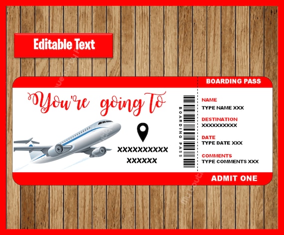 Printable Editable Boarding Pass Template Surprise Fake Plane | Etsy UK