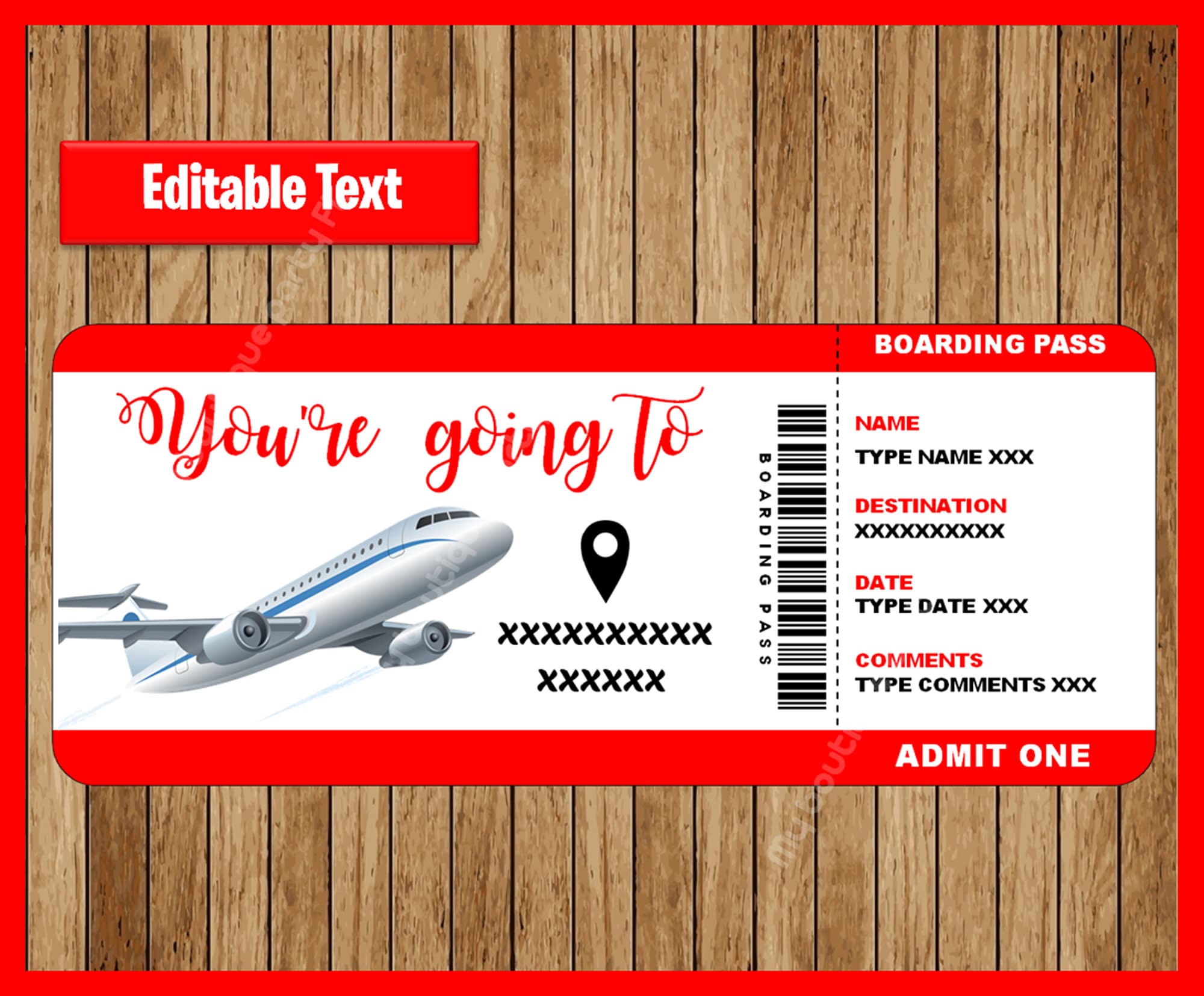 Fake Plane Ticket Template For Gift