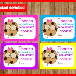 One smart cookie Teacher Appreciation Gift Tag instant download, Printable Teacher Appreciation tags , One smart cookie gift tags