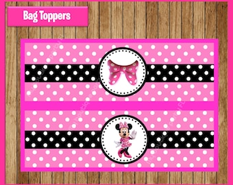 Rosa Minnie Maus Toppers sofortiger download, Printable Minnie Maus Taschen Toppers, Minnie Maus Leckerli Taschen Toppers