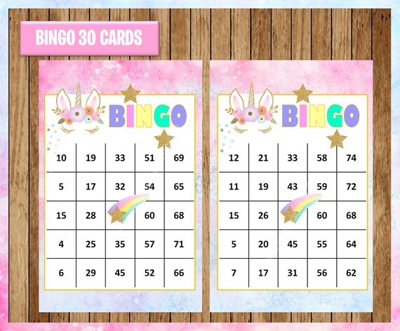 unicorn 30 cards instant download printable unicorn bingo etsy