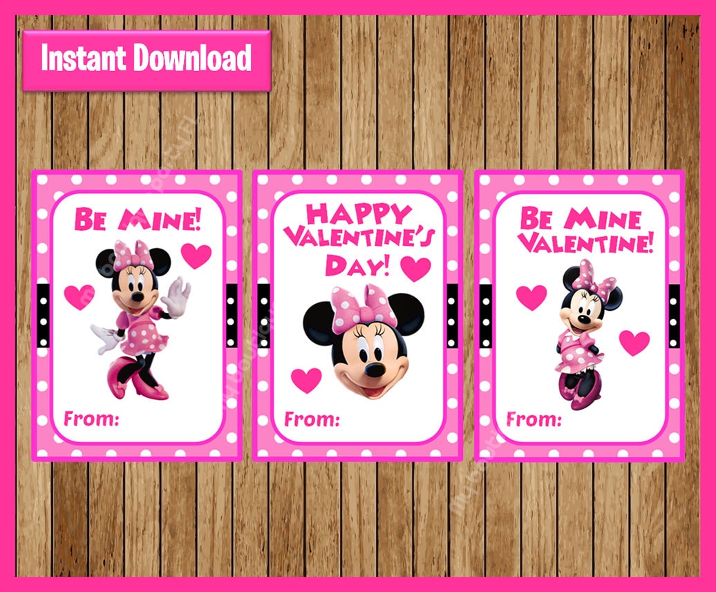 Pink Minnie Mouse Valentine's Day Cards instant download | Etsy