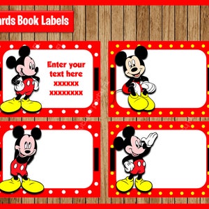 Cartes imprimables Mickey Mouse, étiquettes, étiquettes de livres, autocollants, cartes pour enfants, étiquettes cadeaux, étiquetage, scrapbooking TÉLÉCHARGEMENT INSTANTANÉ MODIFIABLE