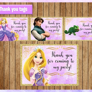 Princess Rapunzel Thank you tags, Printable Princess tags, Tangled party tags Instant download