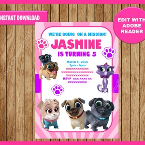 Puppy Dog Pals Einladung, Puppy Dog Pals Geburtstagseinladung, anpassbare Vorlage bearbeitbare PDF-Datei, Sie füllen und drucken