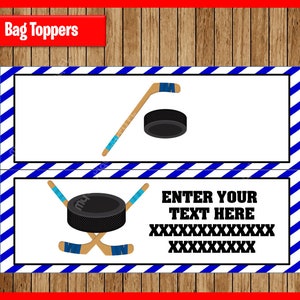 Hockey Toppers instant download, Printable Hockey Bags toppers, Hockey Treat bags toppers, Editable, Personalized