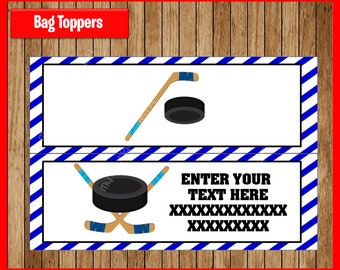 Hockey Toppers instant download, Printable Hockey Bags toppers, Hockey Treat bags toppers, Editable, Personalized