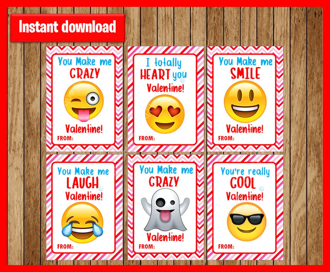 Emoji Valentine's Day Cards, Valentine's Day Cards, Printable, Digital ...