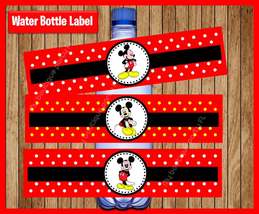 Mickey Mouse Water Bottle Label Instant Download, Printable Red Mickey ...