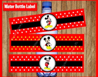 Mickey Mouse Water Bottle Label instant download, Printable Red Mickey Mouse party Water Bottle Label, Mickey Water Bottle