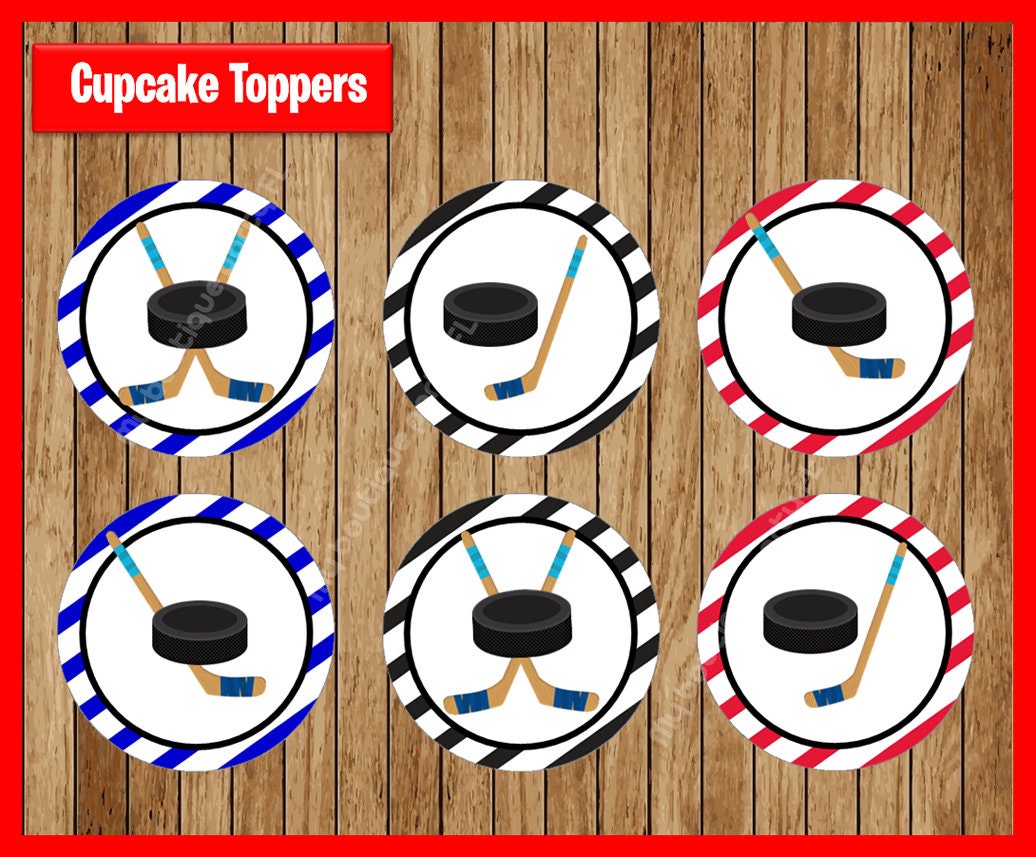 Hockey Toppers Instant Download, Printable Hockey Party Cupcakes Topper