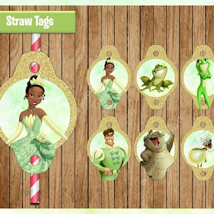 Princess Tiana Straw Toppers, Printable Princess Straw Tags, The Princess and the Frog party Straw tags Instant download