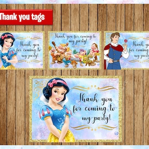 Prinzessin Schneewittchen Dankeschön Tags, druckbare Prinzessin Tags, Schneewittchen Party Tags Sofortiger download