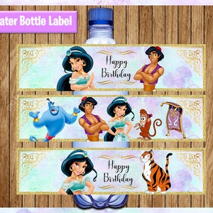 Princess Jasmine Water Bottle Labels, Printable Princess water labels, Aladdin party water labels Instant download