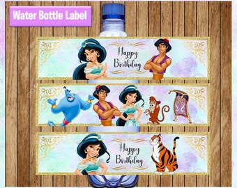 Princess Jasmine Water Bottle Labels, Printable Princess water labels, Aladdin party water labels Instant download