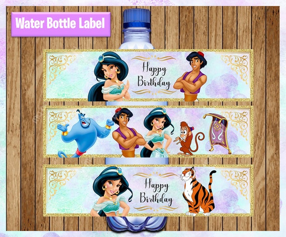 princess jasmine water bottle labels printable disney etsy