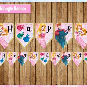 Prinzessin Aurora Banner, druckbare Prinzessin Dreieck Banner, Dornröschen Party Banner Sofortiger Download