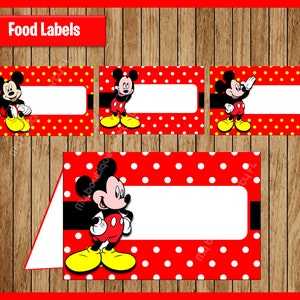 Mickey Mouse Food Tent Cards instant download, Printable Red Mickey Mouse party Food labels, Mickey Food table labels