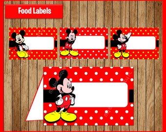 Mickey Mouse Food Tent Cards instant download, Printable Red Mickey Mouse party Food labels, Mickey Food table labels