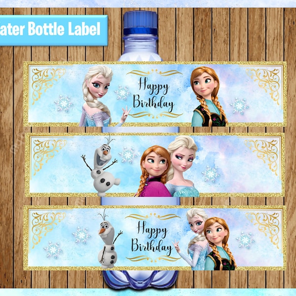 Frozen Water Bottle Labels, Printable Princess water labels, Princess Elsa party water labels Instant download