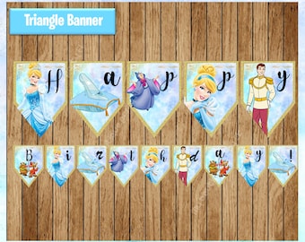 Cinderella Banner, Printable Princess Triangle Banner, Princess Cinderella party Banner Instant download