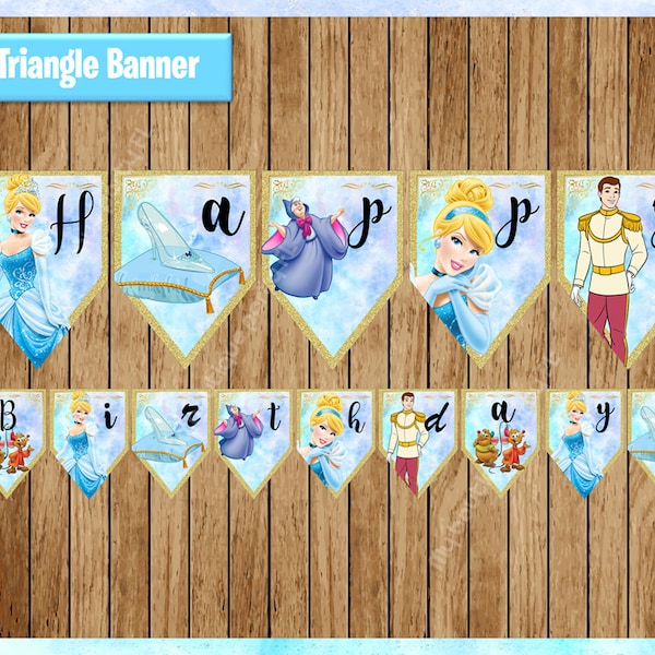 Cinderella Banner, Printable Princess Triangle Banner, Princess Cinderella party Banner Instant download