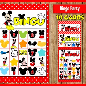 Mickey Mouse 10 Cards instant download, Printable Mickey Mouse Bingo Game, Mickey Mouse Printable Bingo