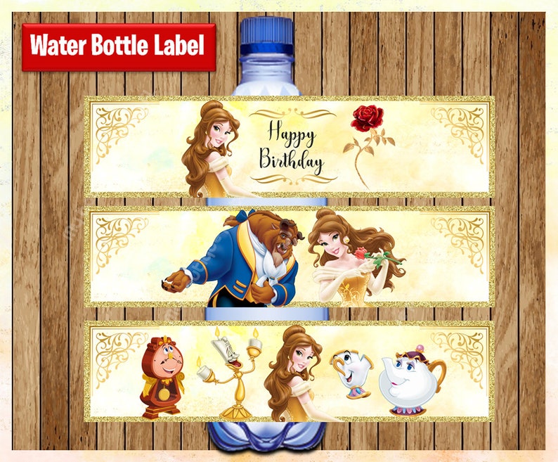 Princess Belle Water Bottle Labels Printable Disney Princess Etsy