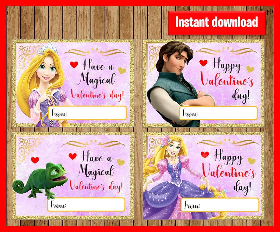 Princess Rapunzel Valentine's Day Cards Instant Download, Printable ...