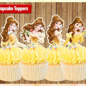 Princess Belle Cupcake Toppers, Beauty & The Beast Cupcake Toppers, Printable Party Favors, PRINTABLE Instant Download