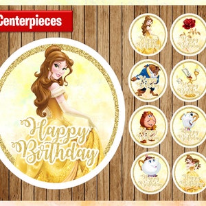 Princess Belle centerpieces, Princess Printable centerpieces,  Beauty and the Beast party centerpieces Instant download