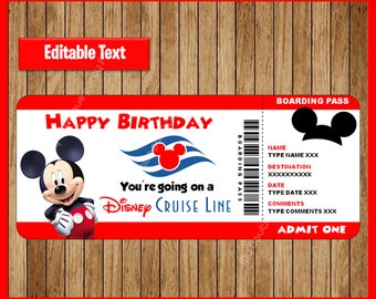 DisneyCruise Ticket, Mickey Mouse, Surprise Gift Ticket, Printable Cruise Ship Boarding Pass, EDITABLE text, INSTANT DOWNLOAD