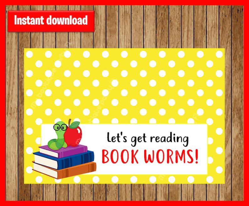 Back to School Treat Bag Tags Book Worm Printable PDF | Etsy