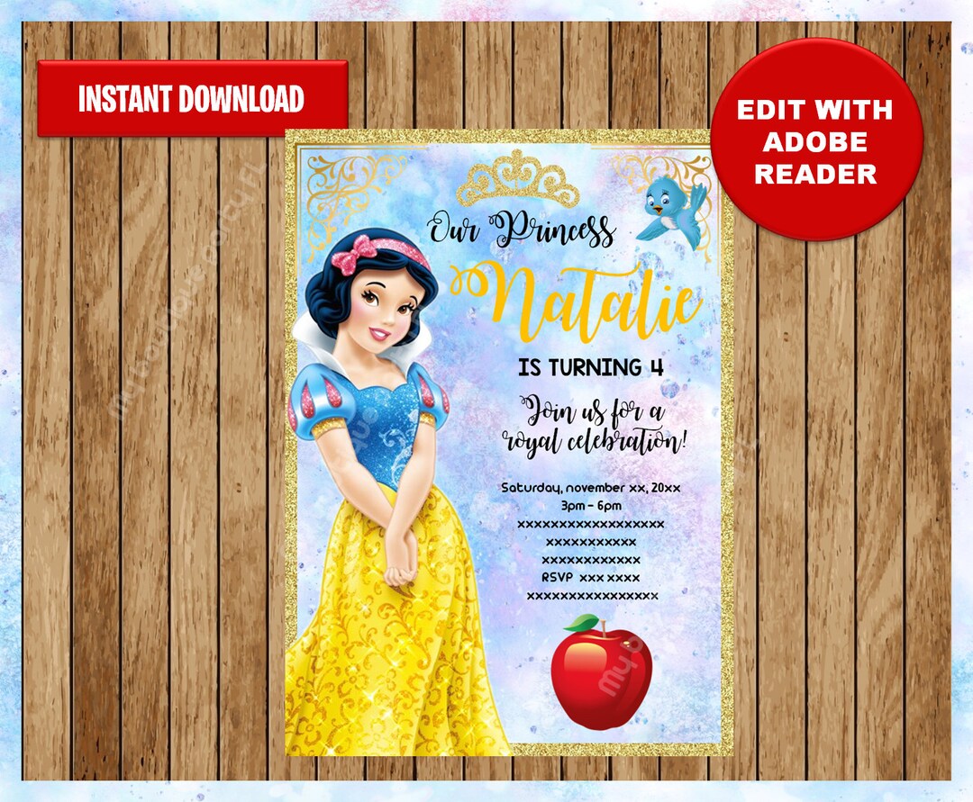 Princess Snow White Party Invitation, Snow White Printable Invitation