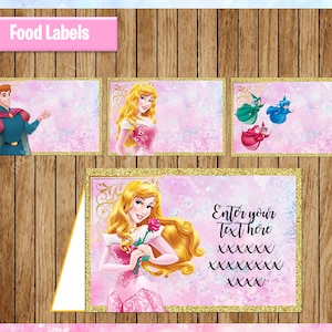 Princess Aurora Food labels, Printable Princess Food tent cards, Sleeping Beauty party Food labels, personalized, Editable, Type