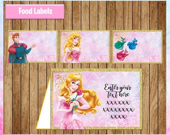 Princess Aurora Food labels, Printable Princess Food tent cards, Sleeping Beauty party Food labels, personalized, Editable, Type