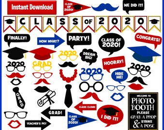 Graduation Photo Booth Props and Decorations, Class of 2020 Graduation Party Printables, Printable Photobooth Props, Instant Download