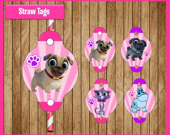 Puppy Dog Pals straw tags instant download, Printable Puppy Dog Pals party straw tags, Puppy Dog Pals straw tags
