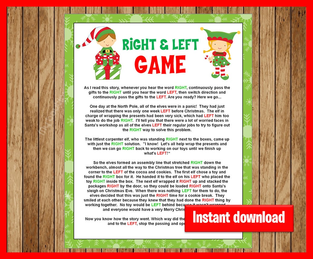 Christmas Story Left Right Game Printable