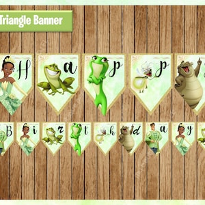 Princess Tiana Banner, Printable Princess Triangle Banner, The Princess and the Frog party Banner Instant download