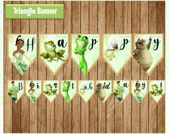 Princess Tiana Banner, Printable Princess Triangle Banner, The Princess and the Frog party Banner Instant download