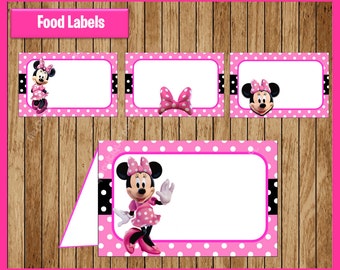 Pink Minnie mouse Food Tent Cards instant download, Printable Minnie mouse party Food labels, Minnie Food table labels