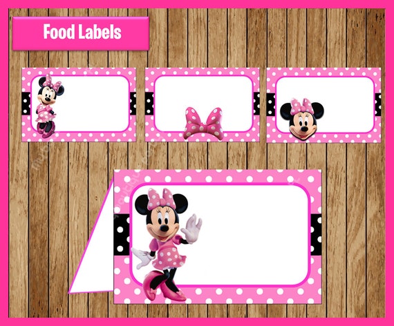 Pink Minnie mouse Printable Cards, tags, book labels, stickers, kids cards,  gift tags, labeling, scrapbooking EDITABLE INSTANT DOWNLOAD