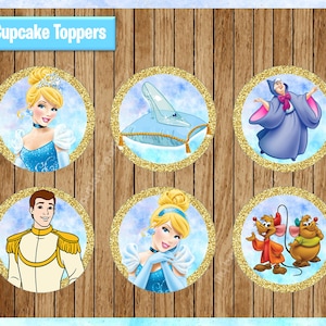 Cinderella Toppers instant download, Printable Princess party cupcakes Topper, Princess Cinderella cupcakes toppers