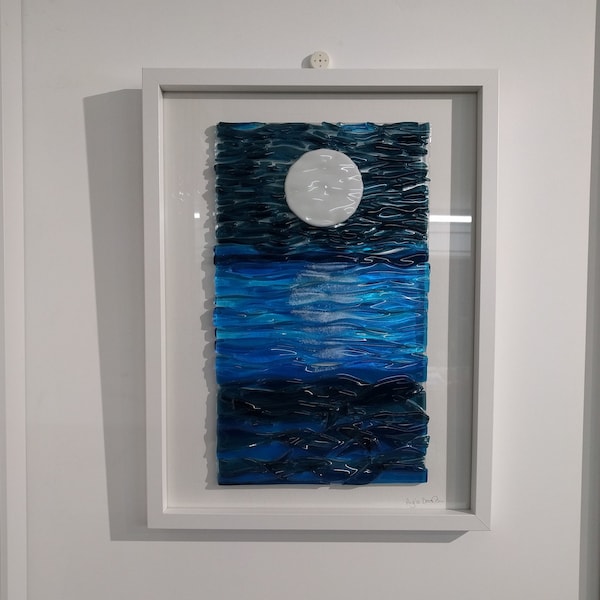 Fused Glass Art - Dark Scared Nights, Framed Art Signed Art, Interior Decor by The Granary Glass Studio Devon UK