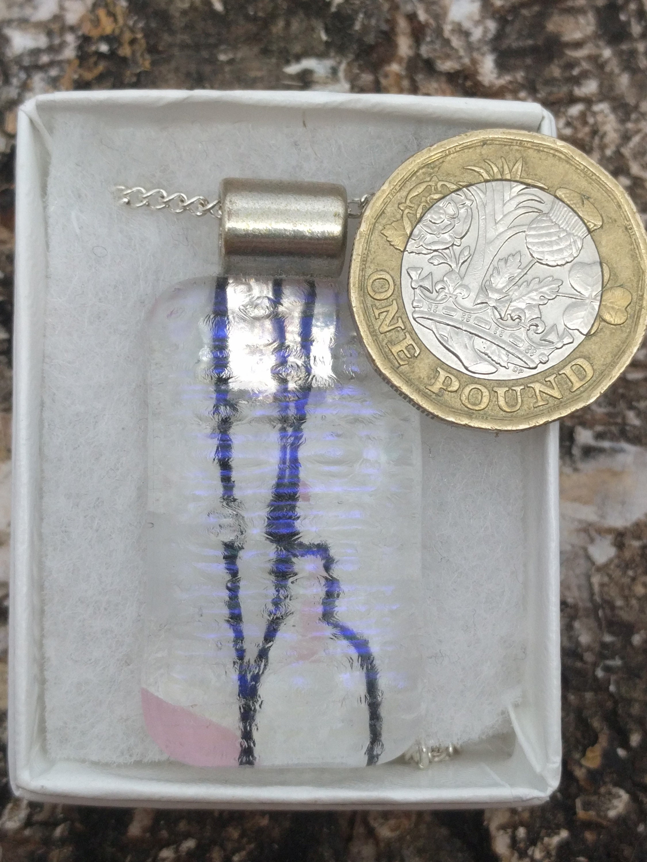 Fused Glass Pendant Streamer Art Glass Clear Iridescent Etsy