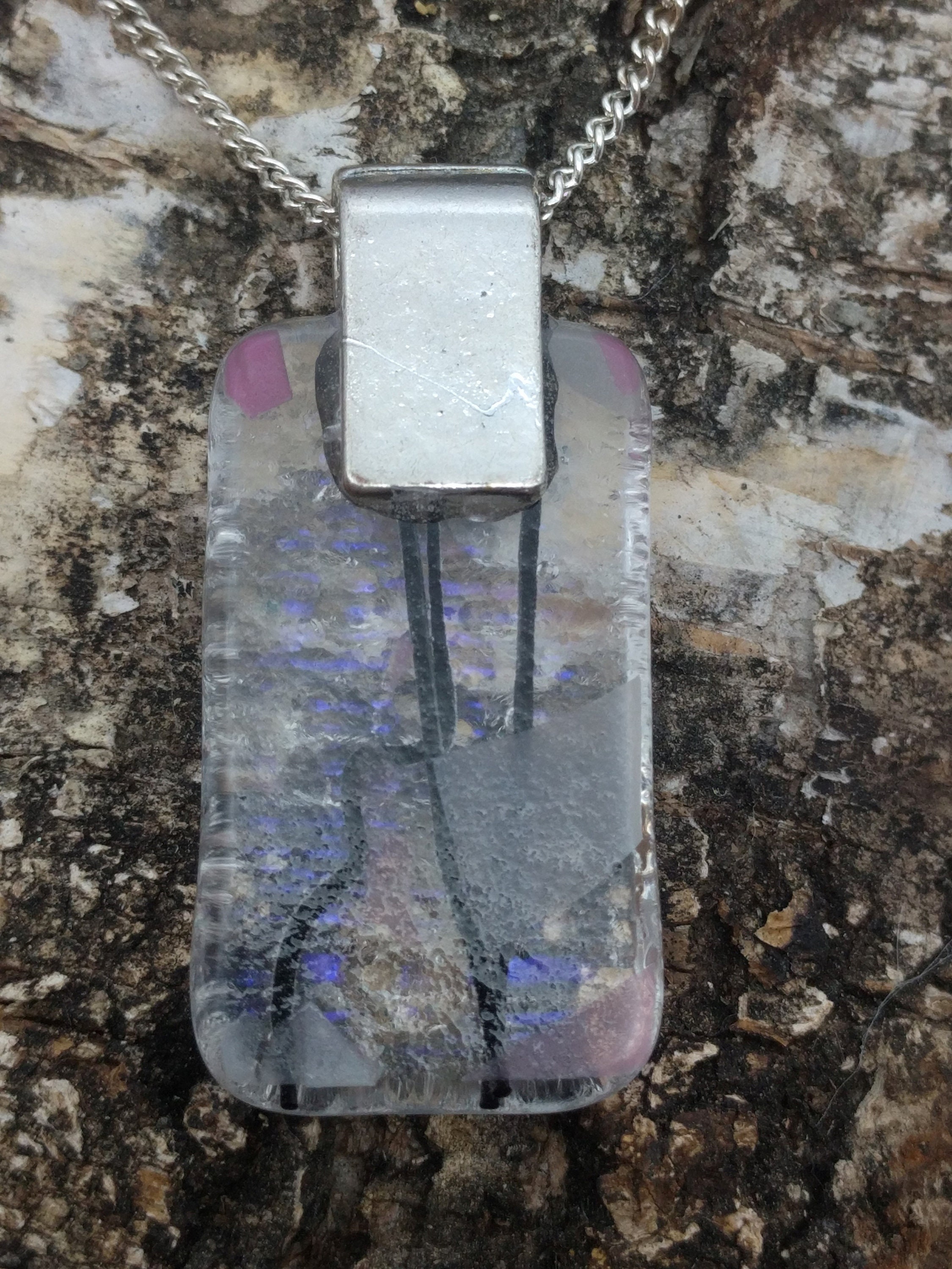 Fused Glass Pendant Streamer Art Glass Clear Iridescent Etsy