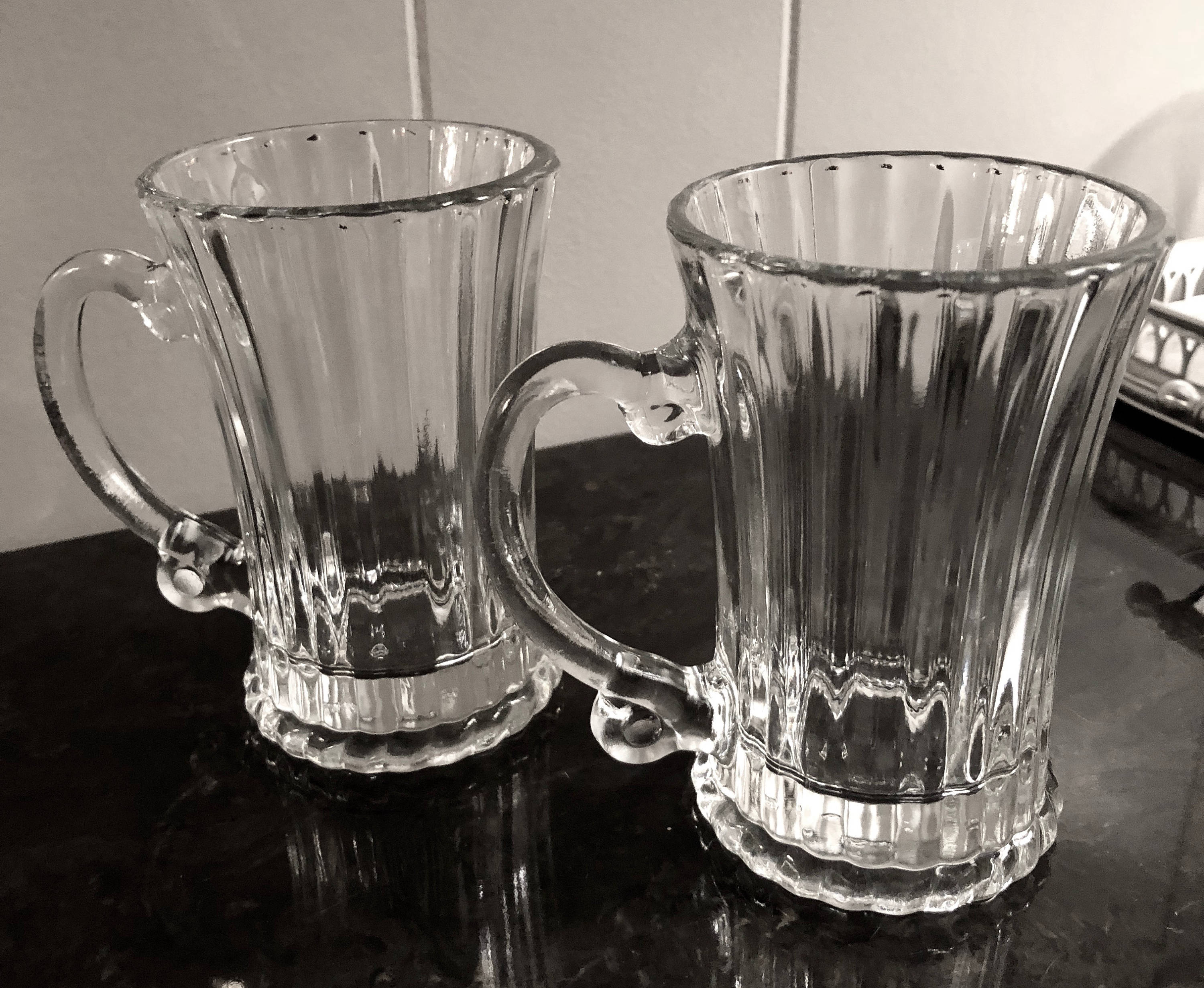 Set of 3 Ribbed pressed Glass Coffee/Cocoa Mugs Etsy